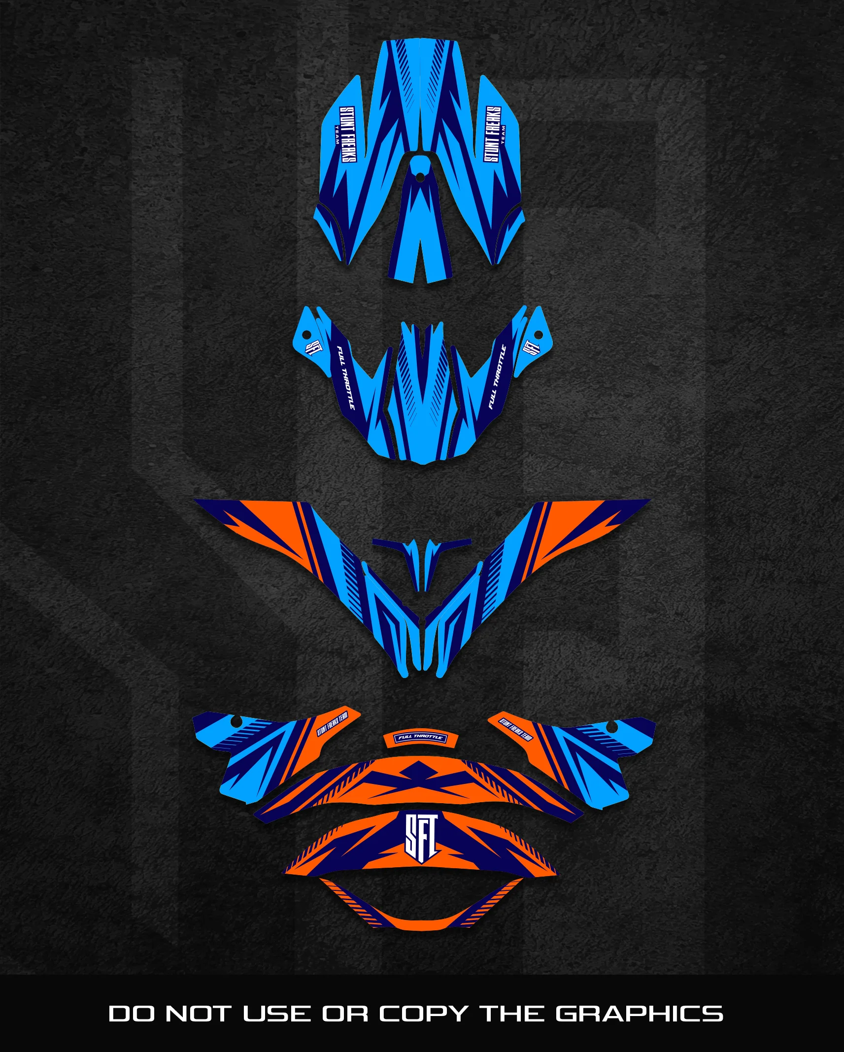 SFT Dual Blue & Orange Helmet Graphics - Image 2